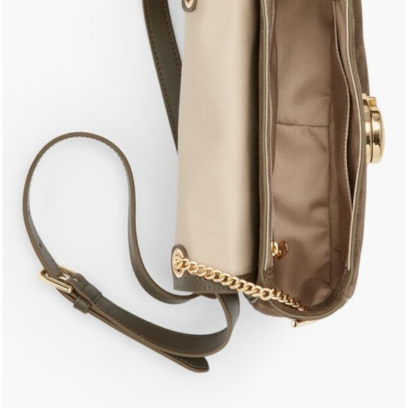 Talbots Suede Crossbody Bag Olive Green Gold Apple Turnlock Closure - Picture 3 of 12